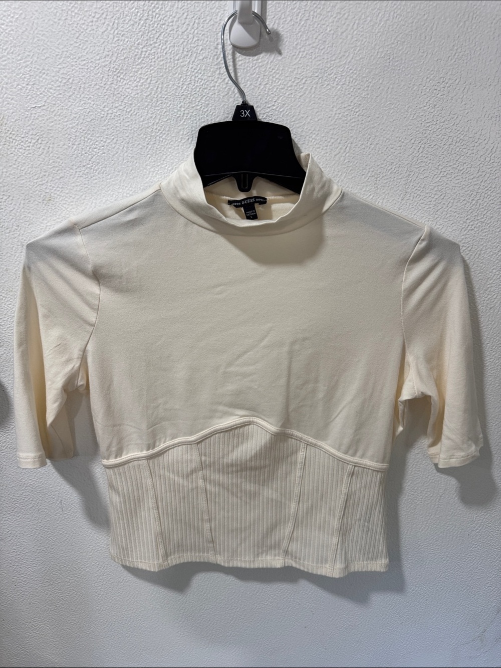 Guess Short Sleeve Mock Neck Top in Cream
